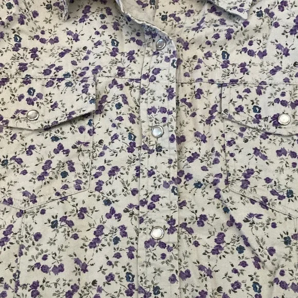 Faded Glory Purple Floral Shirt 3/4 quarter sleeves - Picture 3 of 5